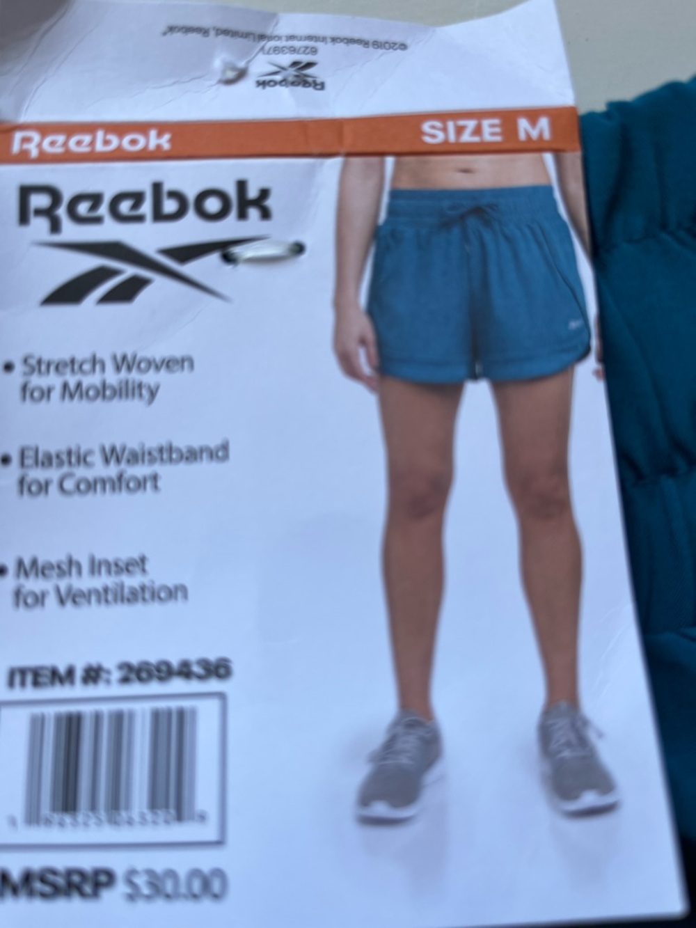 Reebok Blue Athletic Shorts Lightweight Elastic Waist-M, color is Seaport